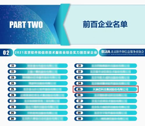 天融信連續(xù)六年榮登北京軟件和信息服務業(yè)綜合實力百強企業(yè)榜單